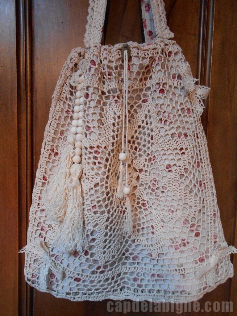Sac de Plage Coton Crochet 'Roses Vintage
